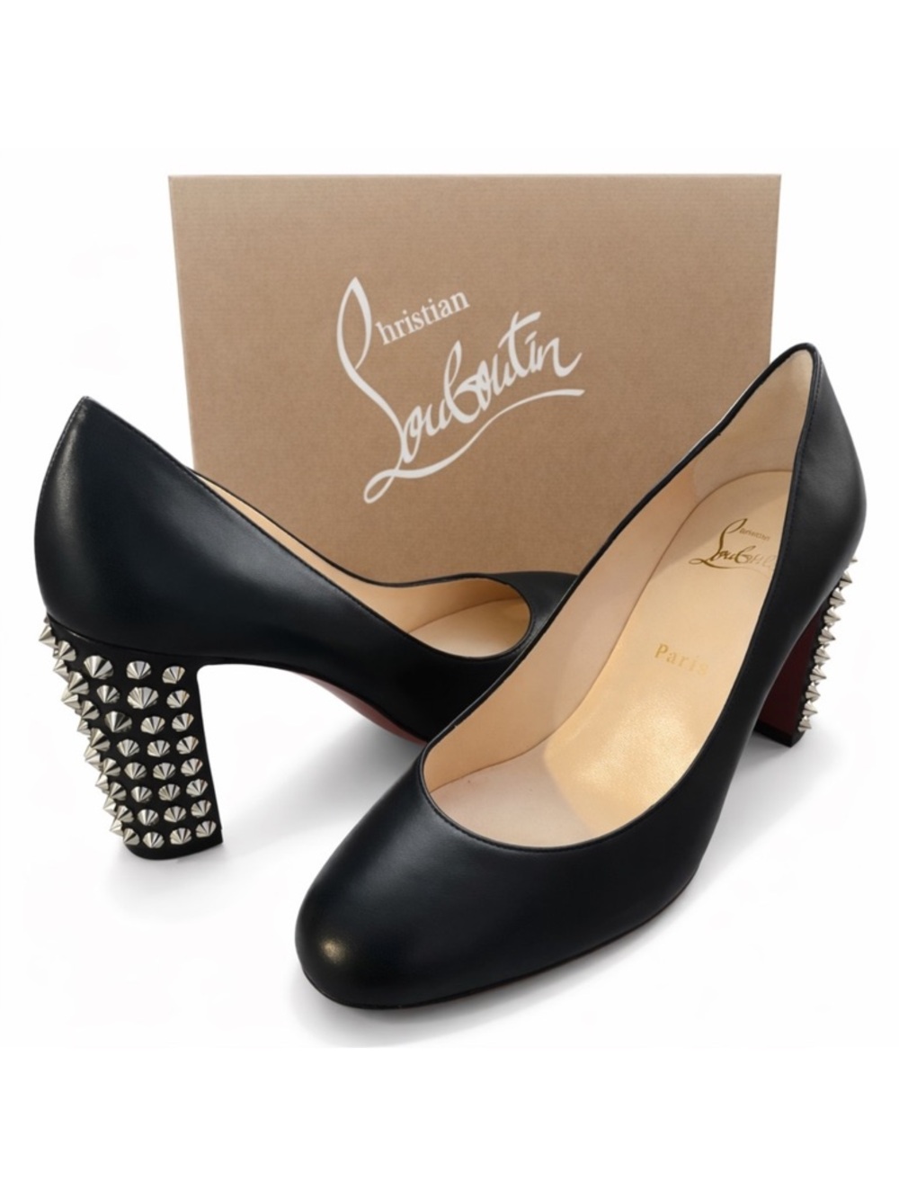 Christian Louboutin Marimalus 85 black leather spiked heel pumps